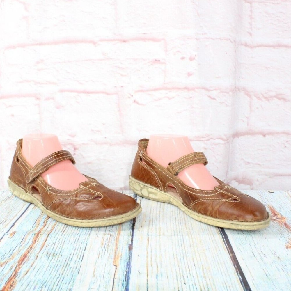Josef Seibel Brown Cutout Leather Mary Jane Flat Shoes Size US 11 - Picture 3 of 9